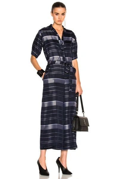 Shop Stella Mccartney Satin Stripe Jumpsuit In Blue, Stripes, White. In Ink & Cream