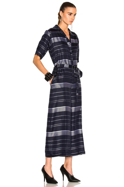 Shop Stella Mccartney Satin Stripe Jumpsuit In Blue, Stripes, White. In Ink & Cream