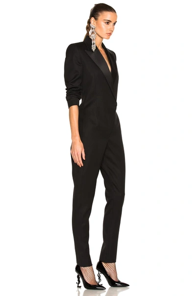 Shop Saint Laurent Satin Lapel Jumpsuit In Black