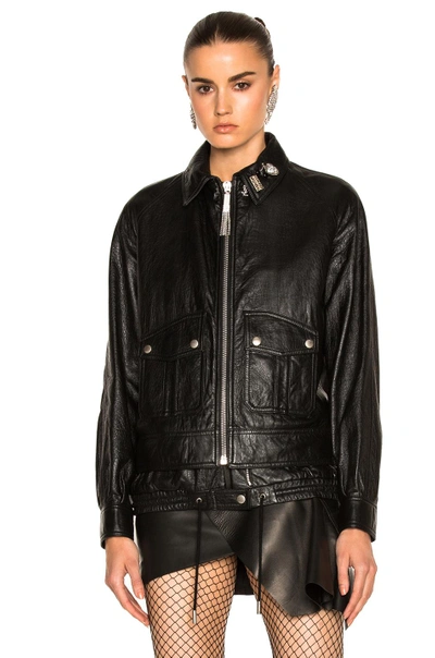 Shop Saint Laurent Leather Bomber Jacket In Black