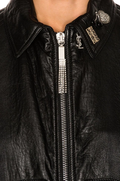 Shop Saint Laurent Leather Bomber Jacket In Black