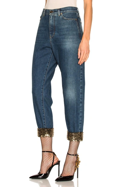 Shop Saint Laurent Sequin Embellished Baggy Jeans In Blue,metallics