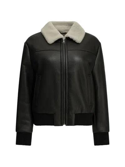 Semper Shearling-collar Leather Coat In Black