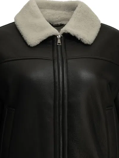 Semper Shearling-collar Leather Coat In Black