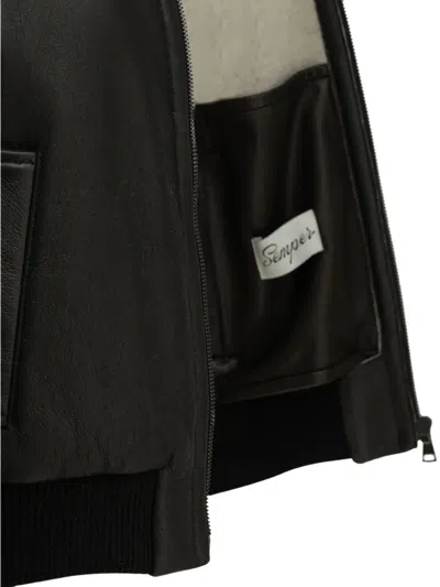 Semper Shearling-collar Leather Coat In Black