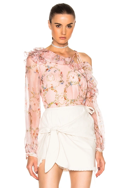 Preen By Thornton Bregazzi Daralis Top In Floral, Pink.  In Flower Ring Pink