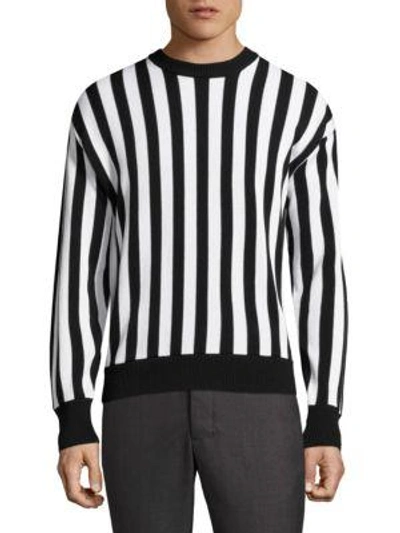 Shop Ami Alexandre Mattiussi Striped Cotton & Wool Sweatshirt In Black-white