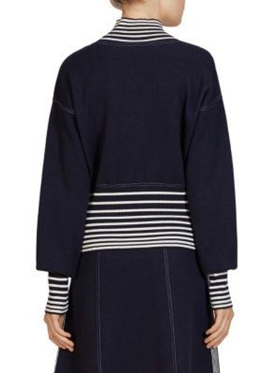 Shop Loewe Turtleneck Cashmere Striped Sweater In Navy White