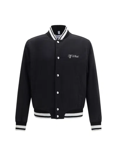 Off-white Script Cotgab Souvenir Varsity Jacket In Black