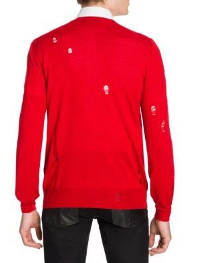 Shop Alexander Mcqueen Distressed Wool Knit Sweater In Red