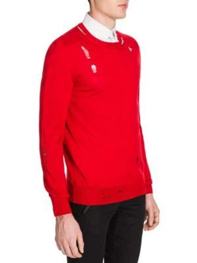 Shop Alexander Mcqueen Distressed Wool Knit Sweater In Red