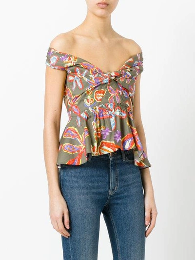Shop Peter Pilotto Floral Bardot Bustier Blouse In Green