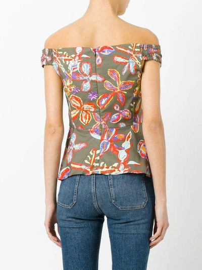 Shop Peter Pilotto Floral Bardot Bustier Blouse In Green