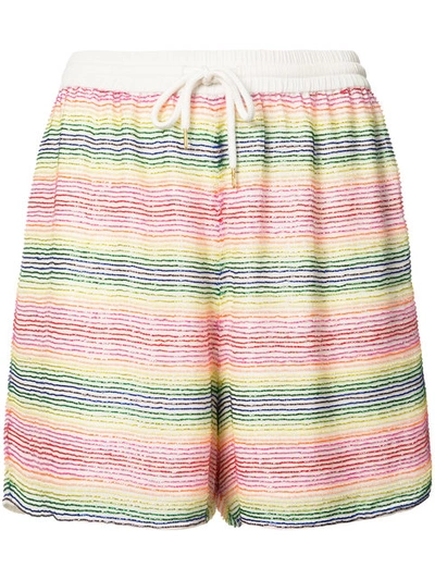 Shop Ashish Beaded Striped Shorts In Multicolour