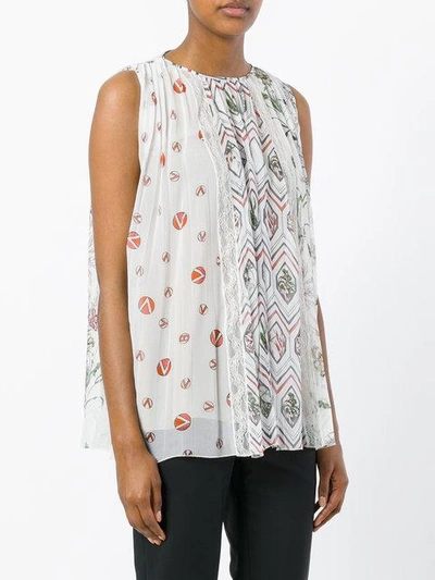 Shop Giambattista Valli Multi Floral Print Pleated Shell Top - Neutrals