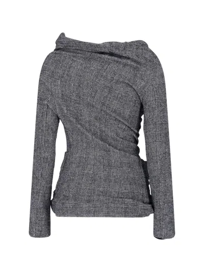 Junya Watanabe Tailored Plaid Jacket With Draped Neckline In Gray