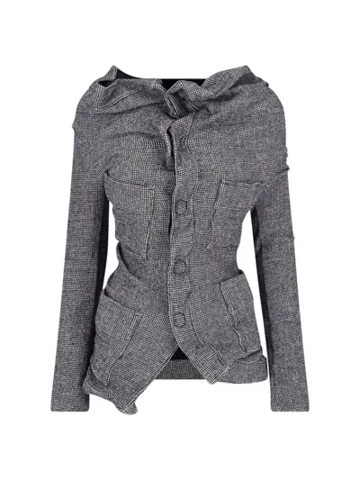 Junya Watanabe Tailored Plaid Jacket With Draped Neckline In Grau