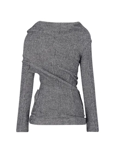 Junya Watanabe Tailored Plaid Jacket With Draped Neckline In Grau