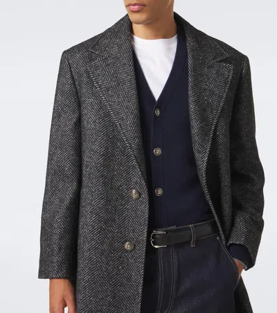 Brunello Cucinelli Herringbone Wool And Alpaca-blend Coat In Multi