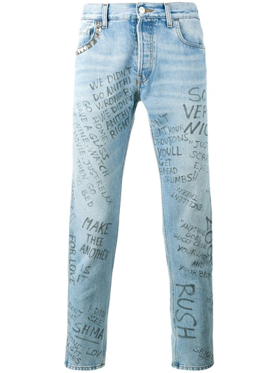 Gucci Scribbled Writing Print Punk Pant In Blue | ModeSens