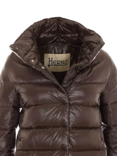 Herno Dora Long Down Jacket In Brown