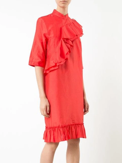 Shop Tome Mandarin Collar Ruffle Dress - Red