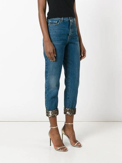 Shop Saint Laurent Sequin Turn-up Jeans In Blue