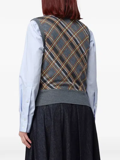 Tela Check-pattern Button-up Vest In Gray