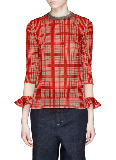 Toga Check Plaid Mesh Cuff Sweater