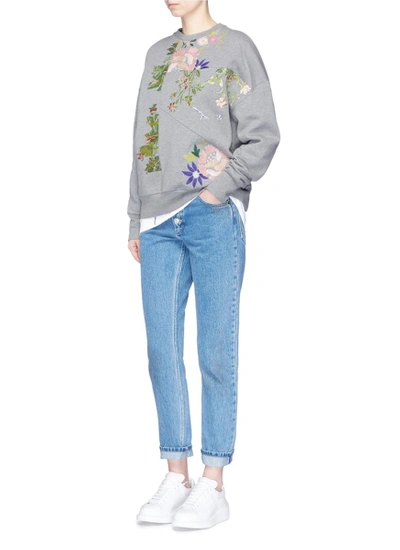 Shop Alexander Mcqueen Floral Embroidered Patchwork Sweatshirt