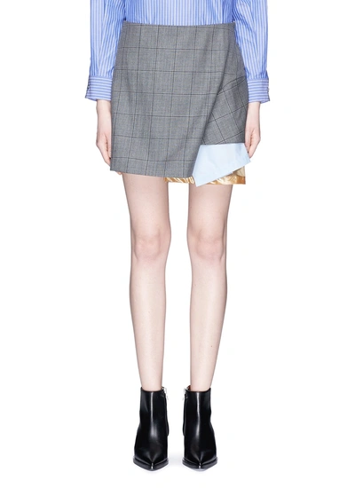 Toga Layered Contrast Hem Check Plaid Wool Skirt In Tonal-grey