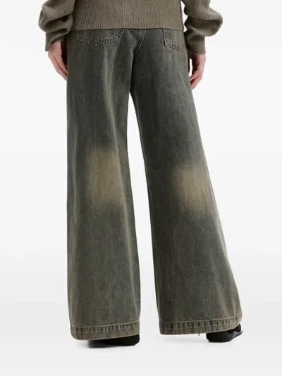 Mini Cream Distressed Patchwork Wide-leg Jeans In Gray