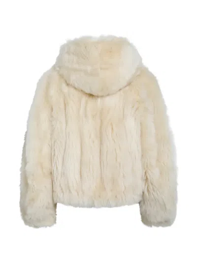 Blancha 시어링 후드 긴소매 재킷 In White
