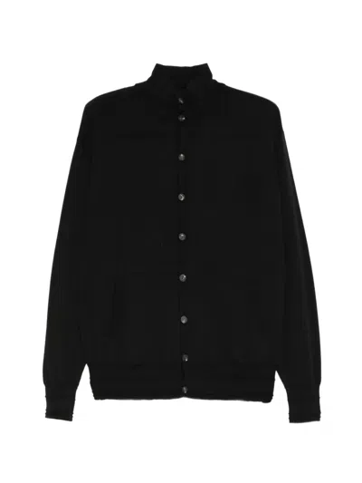 HIGH-NECK RIBBED-TRIM CARDIGAN