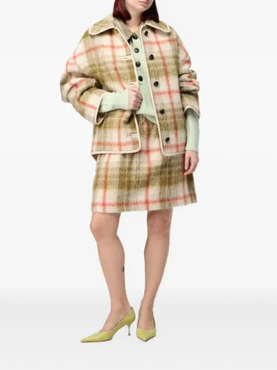 Tela Check-pattern Peter-pan Collar Jacket In Green