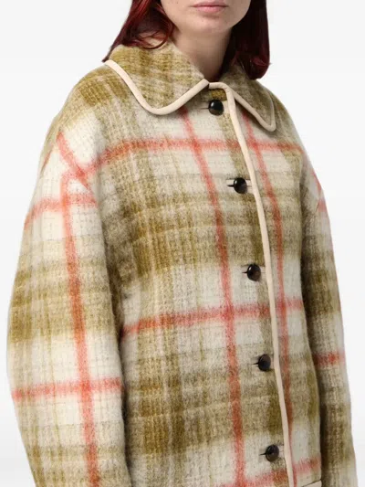 Tela Check-pattern Peter-pan Collar Jacket In Green