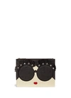 ALICE AND OLIVIA 'Stace Face' embellished straw zip pouch