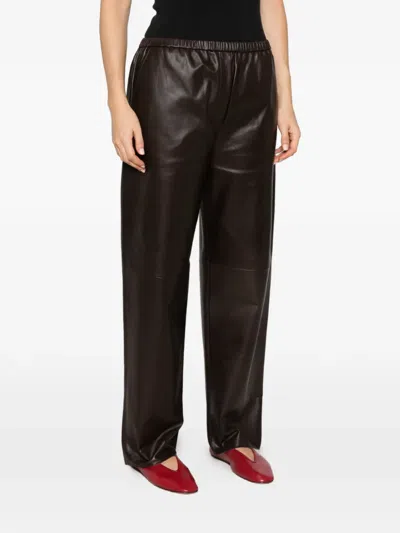 Antonelli Elasticated Leather Trousers In Brown