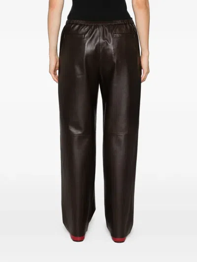 Antonelli Elasticated Leather Trousers In Brown