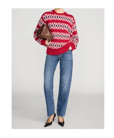 Frame The Oversized Alpaca Sweater Currant Fairisle In Red