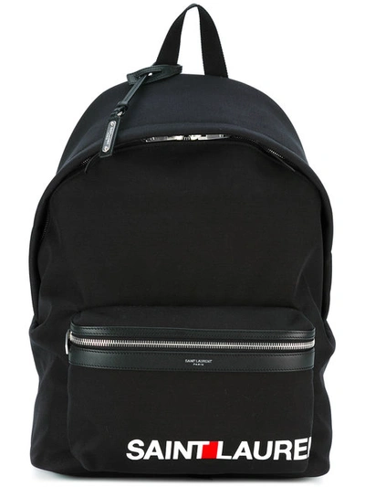 Shop Saint Laurent 'city' Rucksack Mit Kontrastierendem Logo In Black