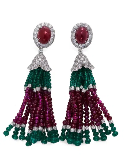 David Webb Ruby And Diamond Tassel Earrings In Multi