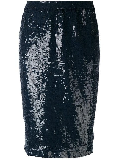 Shop P.a.r.o.s.h Sequin Pencil Skirt In Blue