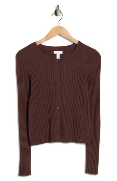 Leith Fitted Button Front Cardigan In Brown