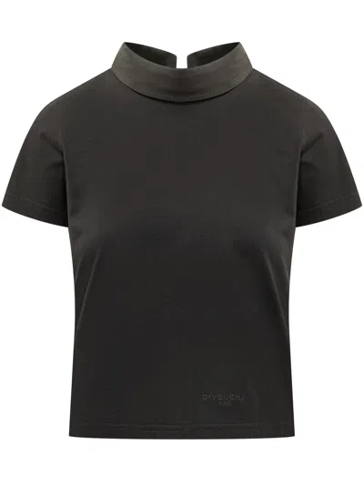 Givenchy High-collar Back-button T-shirt In Black