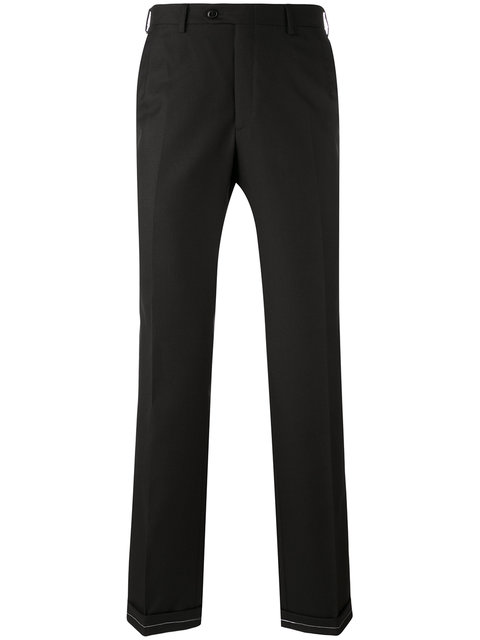 virgin wool tailored trousers with silk detailing
