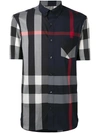 Burberry Short-sleeve Check Stretch Cotton Blend Shirt In Navy