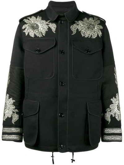 Alexander Mcqueen Sequin Embroidered Military Jacket In Black