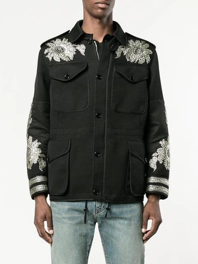 Shop Alexander Mcqueen Sequin Embroidered Military Jacket In Black