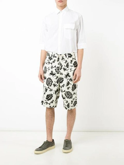 Shop Junya Watanabe Man Printed Bermuda Shorts - White
